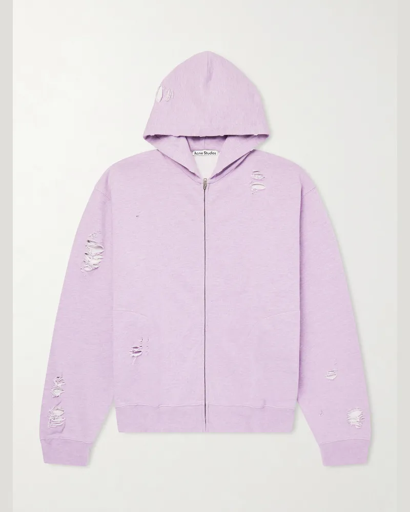 Acne Studios Franzine Kapuzenjacke aus Jersey aus einer Baumwollmischung mit Reißverschluss in Distressed-Optik Lila