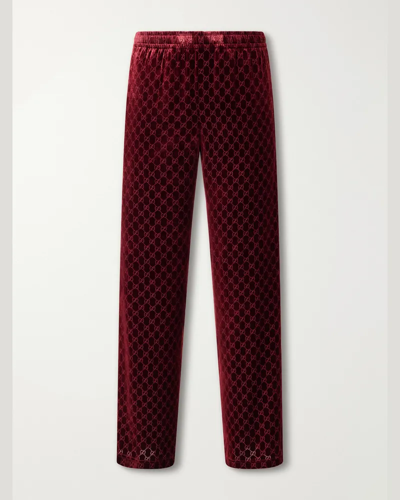 Gucci Straight-Leg GG Supreme Velvet Trousers Burgundy