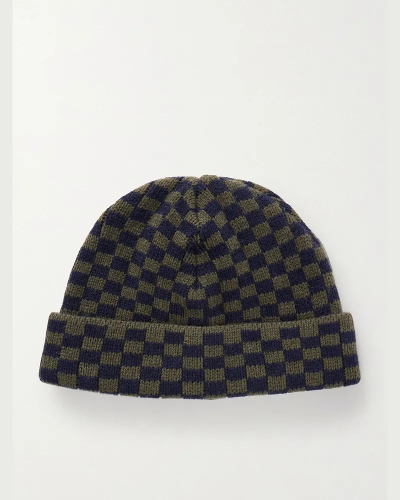 A Kind Of Guise Ajedrez Checkerboard Alpaca and Merino Wool-Blend Beanie Blue