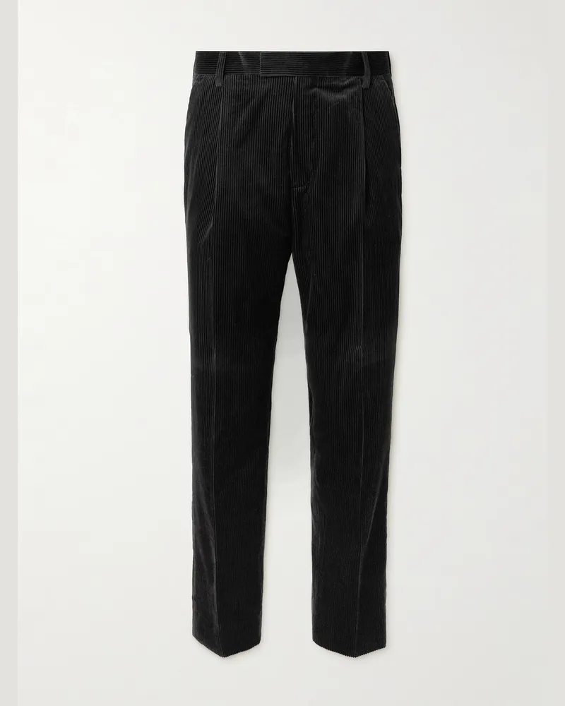 MR P. Schmal zulaufende Hose aus Cord aus einer Baumwoll-Kaschmirmischung mit Falten Schwarz