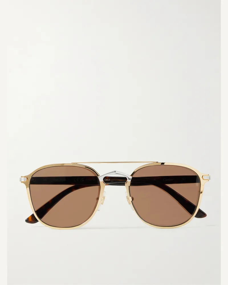 Cartier Pilotensonnenbrille aus Azetat in Schildpattoptik mit gold- und silberfarbenen Details Gold