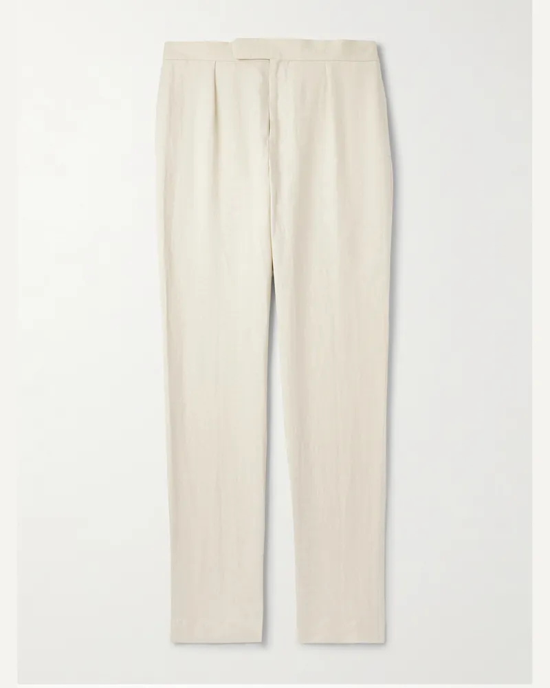 Ralph Lauren Davis Straight-Leg Silk and Linen-Blend Trousers Neutrals