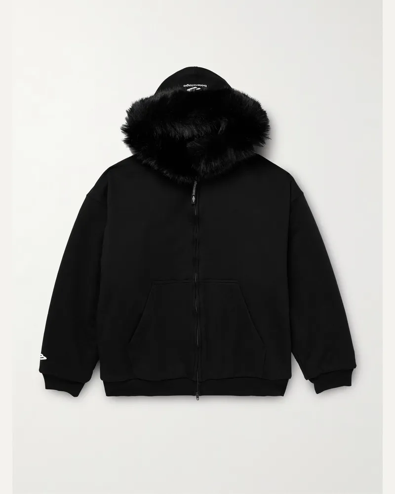 Balenciaga Hoodie aus Baumwoll-Jersey mit Plüschfutter Schwarz