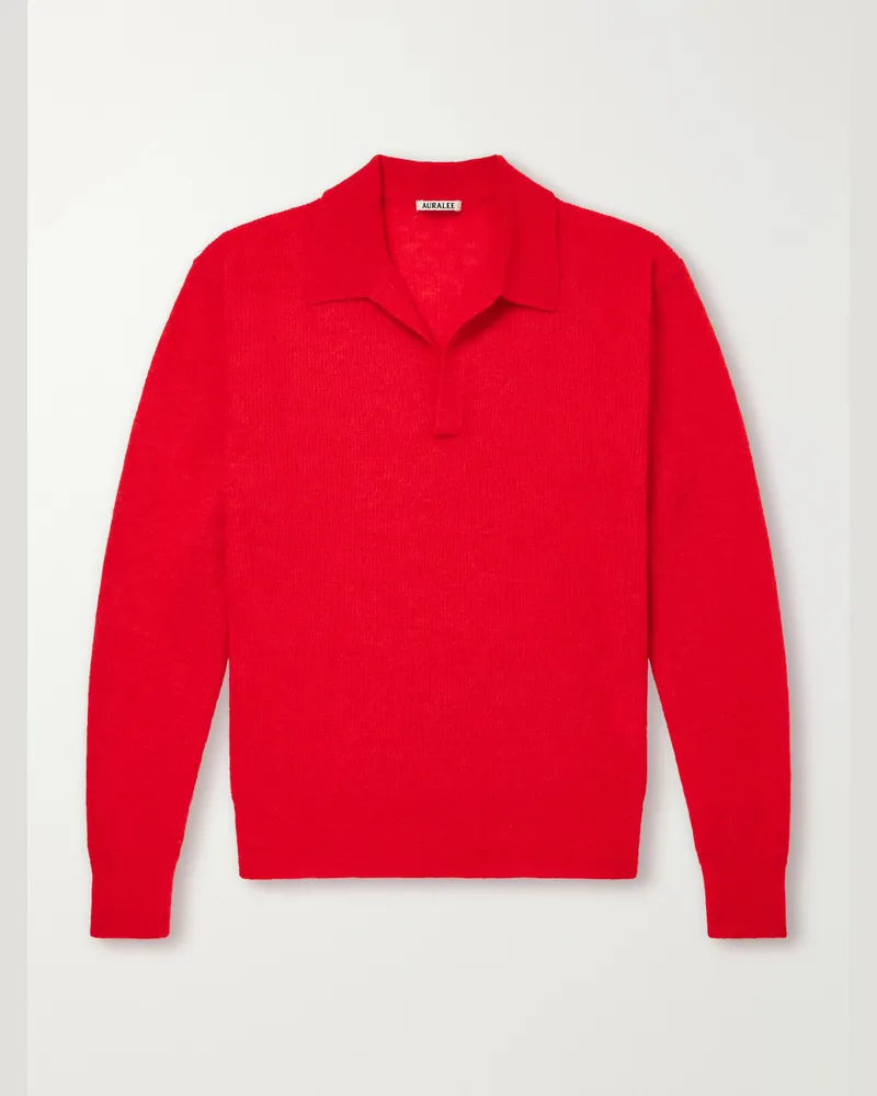 AURALEE Alpaca-Blend Polo Sweater Red