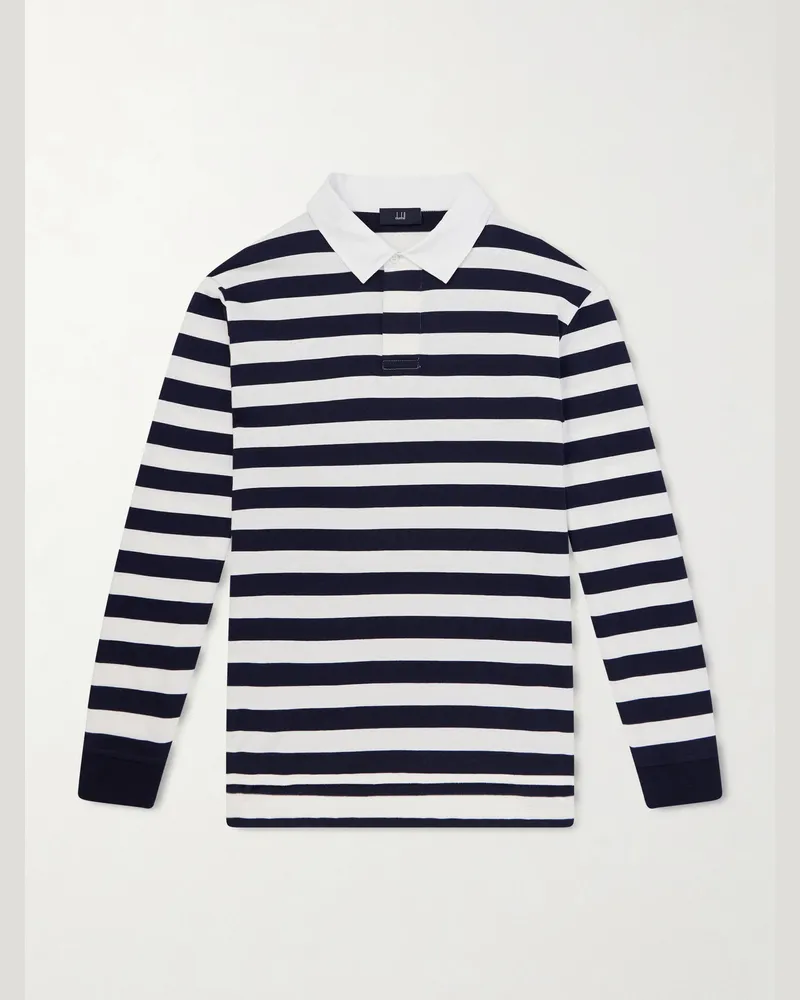 Dunhill Striped Cotton and Cashmere Polo Shirt Blue