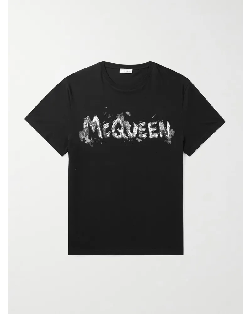 Alexander McQueen T-Shirt aus Baumwoll-Jersey mit Logoprint Schwarz