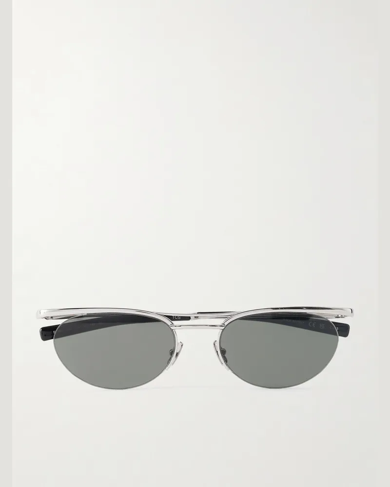 Saint Laurent Silberfarbene Sonnenbrille mit ovalem Rahmen Silber