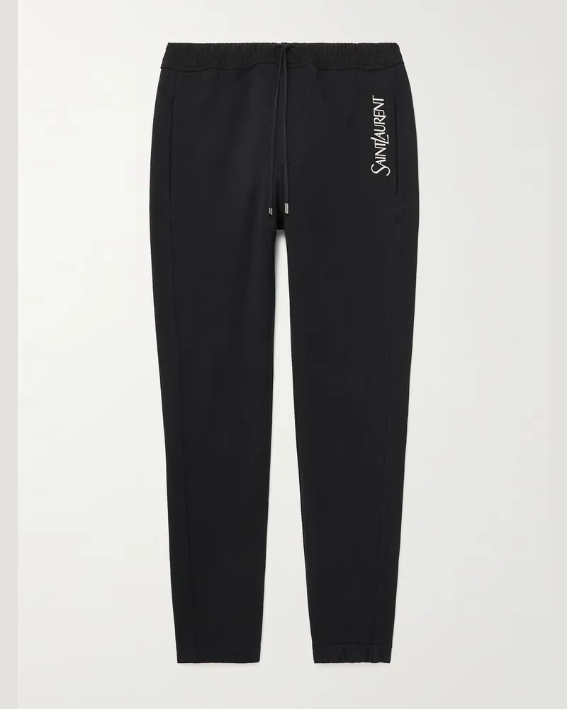 Saint Laurent Schmal zulaufende Jogginghose aus Baumwoll-Jersey mit Logostickerei Schwarz
