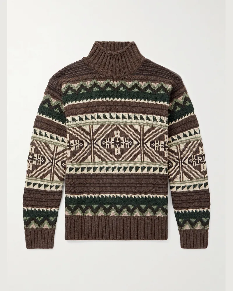 Ralph Lauren Pullover aus Jacquard-Strick aus einer Baumwollmischung mit Stehkragen Braun