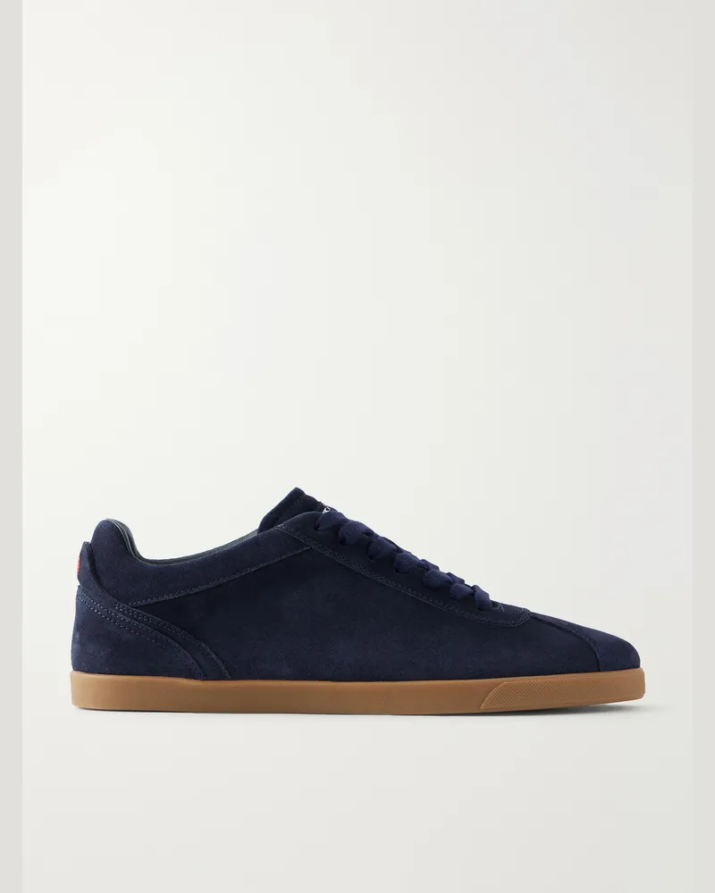 Kiton Logo-Embroidered Suede Sneakers Blue