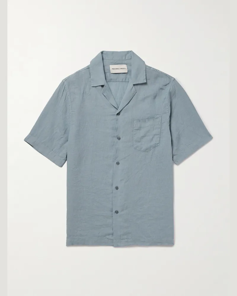 Frescobol Carioca Angelo Hemd aus Leinen mit Reverskragen Blau