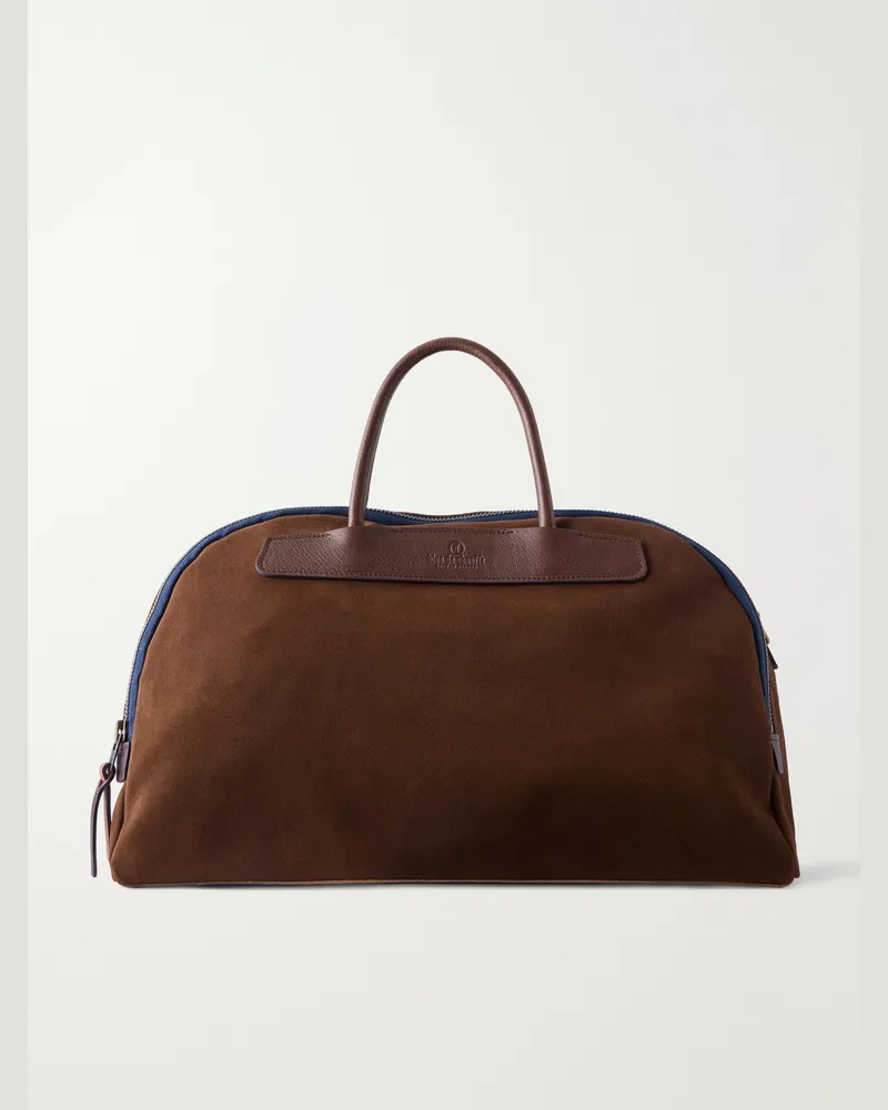 Bleu de Chauffe Sac Voyage Leather-Trimmed Suede Weekend Bag Brown