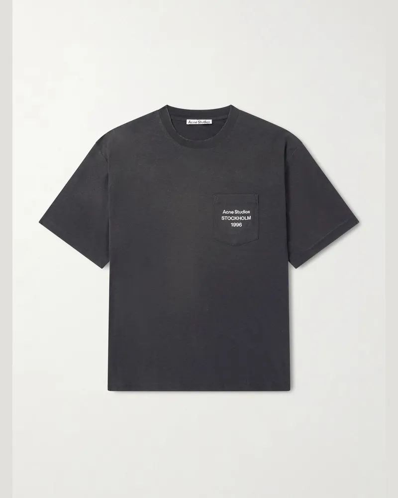 Acne Studios Exford U Oversized-T-Shirt aus Baumwoll-Jersey mit Logoprint in Distressed-Optik Schwarz