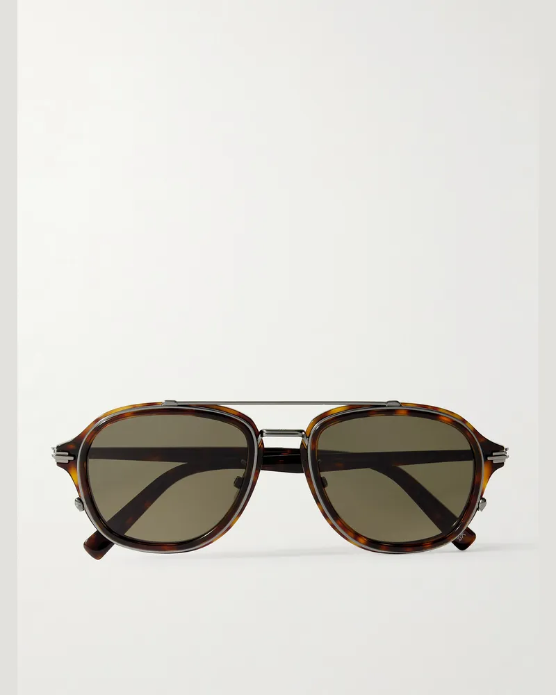 Dior DiorBlackSuit A4U silberfarbene Pilotensonnenbrille mit Details aus Azetat in Schildpattoptik Horn