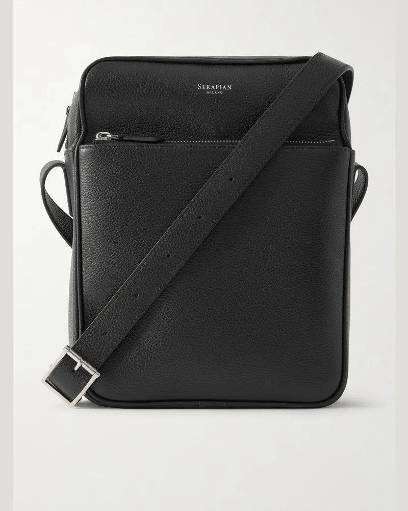 Serapian Umhängetasche aus vollnarbigem Leder Schwarz