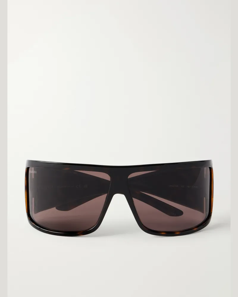 Gucci Shield-Style Injected Sunglasses Brown