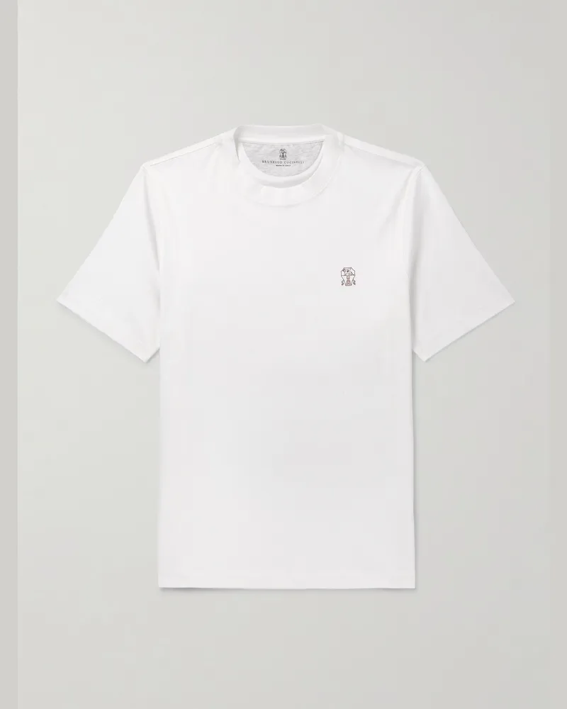 Brunello Cucinelli T-Shirt aus Baumwoll-Jersey mit Logoprint Weiß