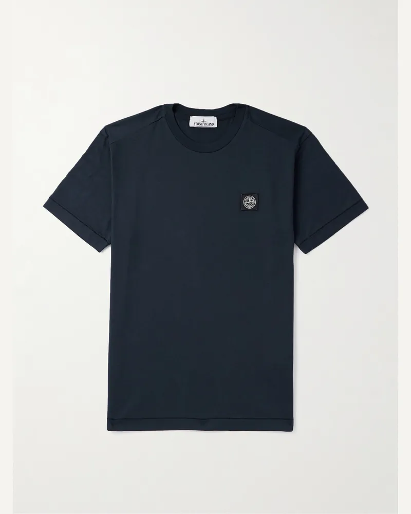 Stone Island Logo-Appliquéd Garment-Dyed Cotton-Jersey T-Shirt Blue