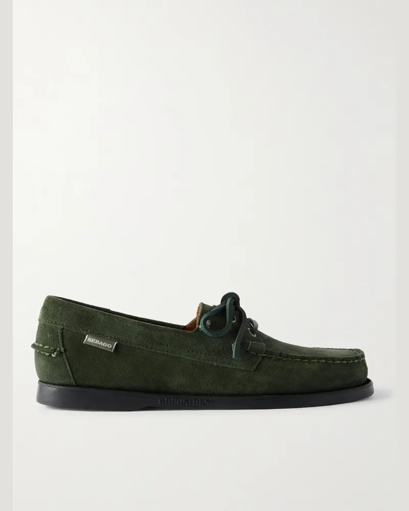 Sebago Docksides Portland Bootsschuhe aus Veloursleder mit Lederbesatz Grün
