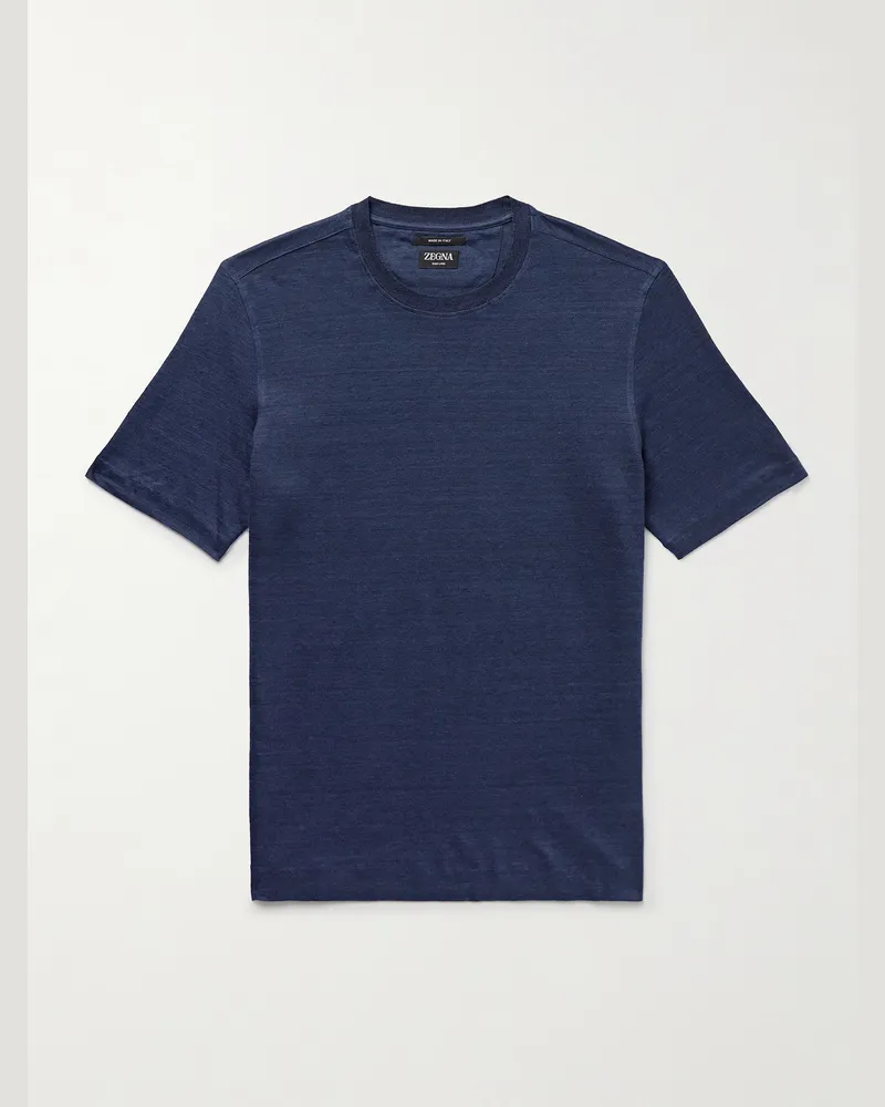 Ermenegildo Zegna T-Shirt aus „Oasi“-Leinen Blau