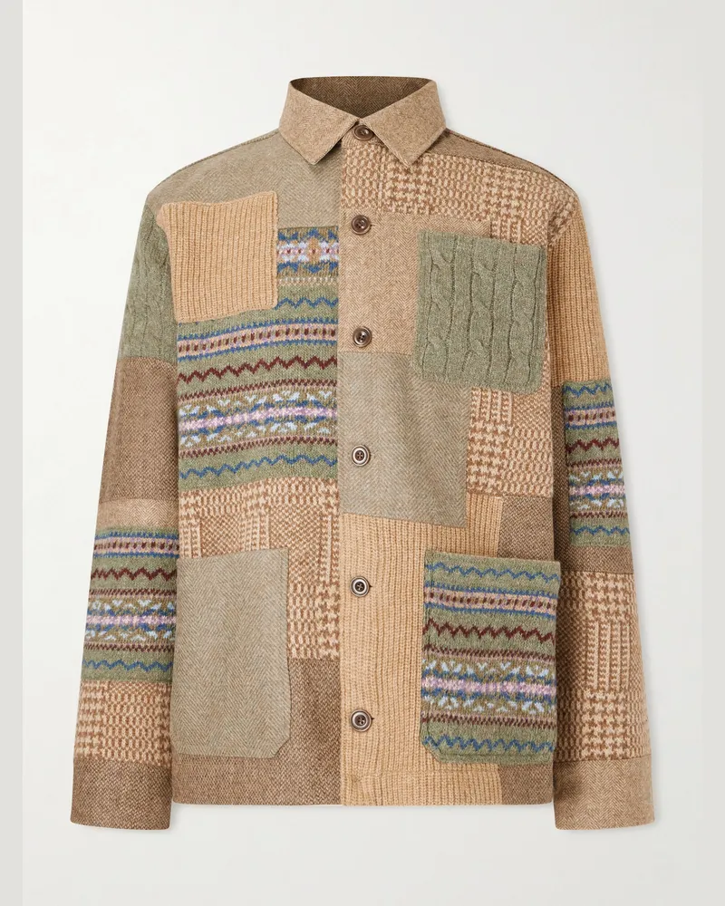 Ralph Lauren Patchwork Wool and Cashmere-Blend Cardigan Brown