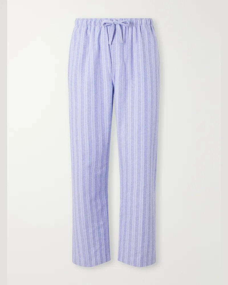Derek Rose Arran 20 Straight-Leg Striped Herringbone Brushed-Cotton Twill Pyjama Trousers Blue