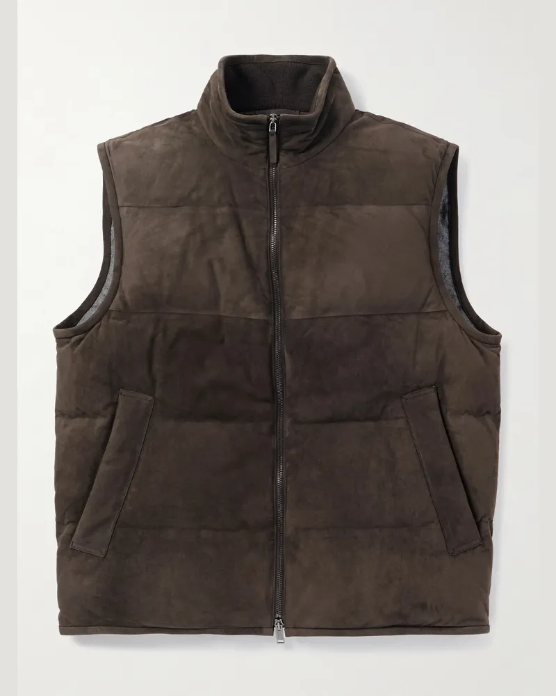 Ermenegildo Zegna Daunenweste aus gestepptem Veloursleder Braun