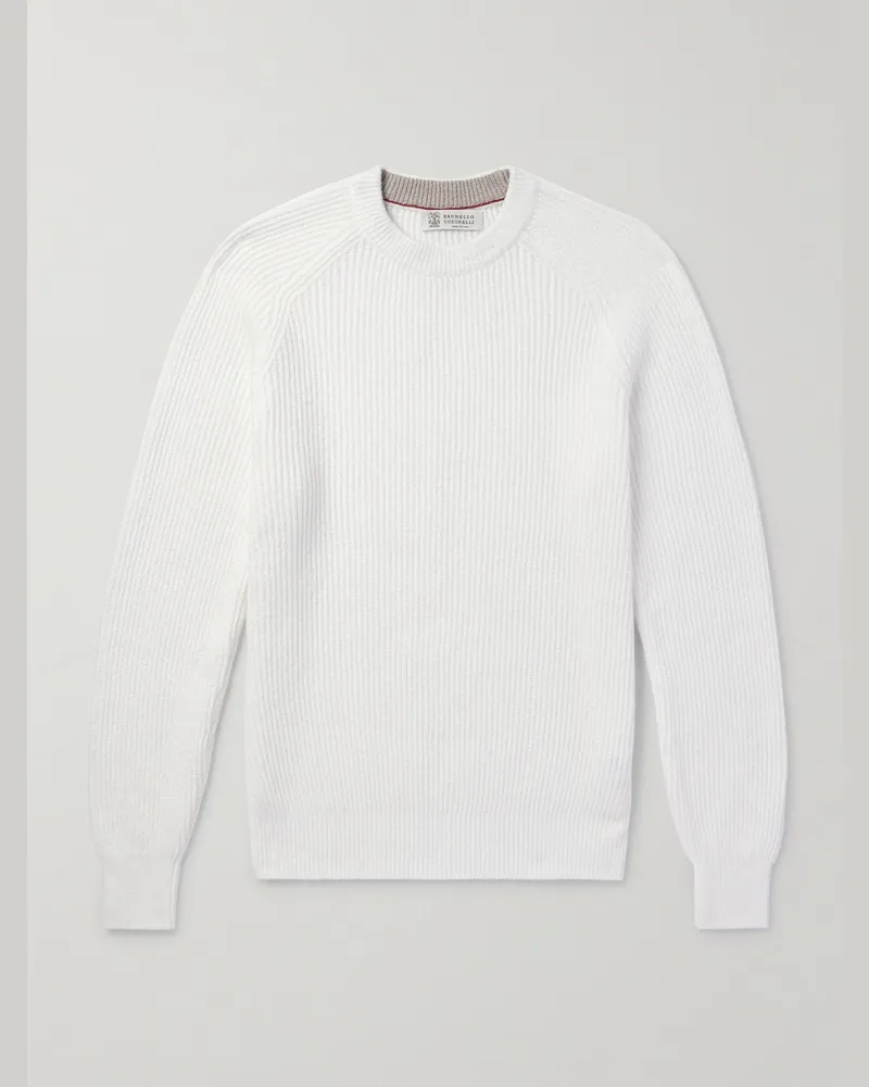 Brunello Cucinelli Pullover aus Baumwolle in Rippstrick Weiß