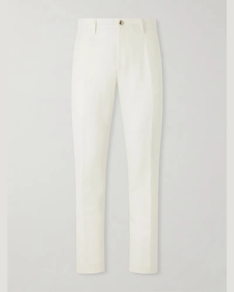Canali Straight-Leg Wool and Linen-Blend Twill Suit Trousers White