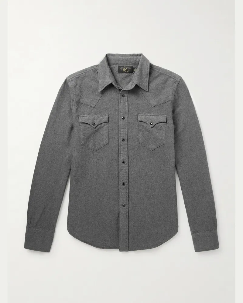 RRL Buffalo Western-Hemd aus gebürstetem Baumwoll-Oxford Grau