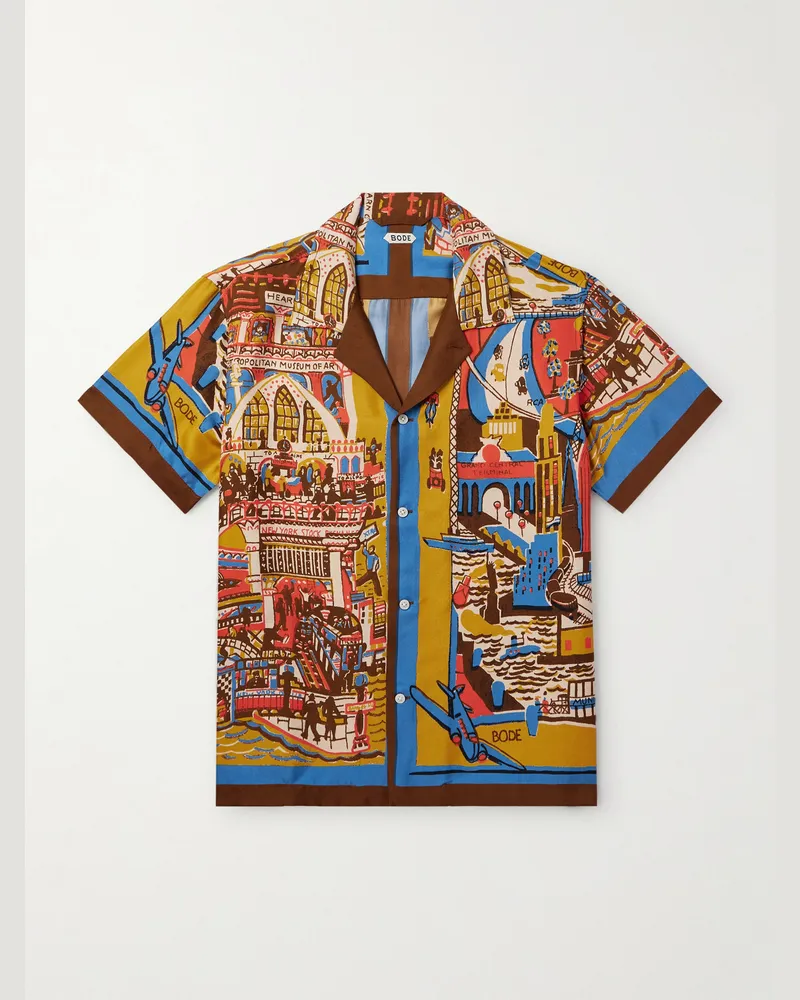 BODE Manhattan Island Camp-Collar Printed Silk-Satin Shirt Multi
