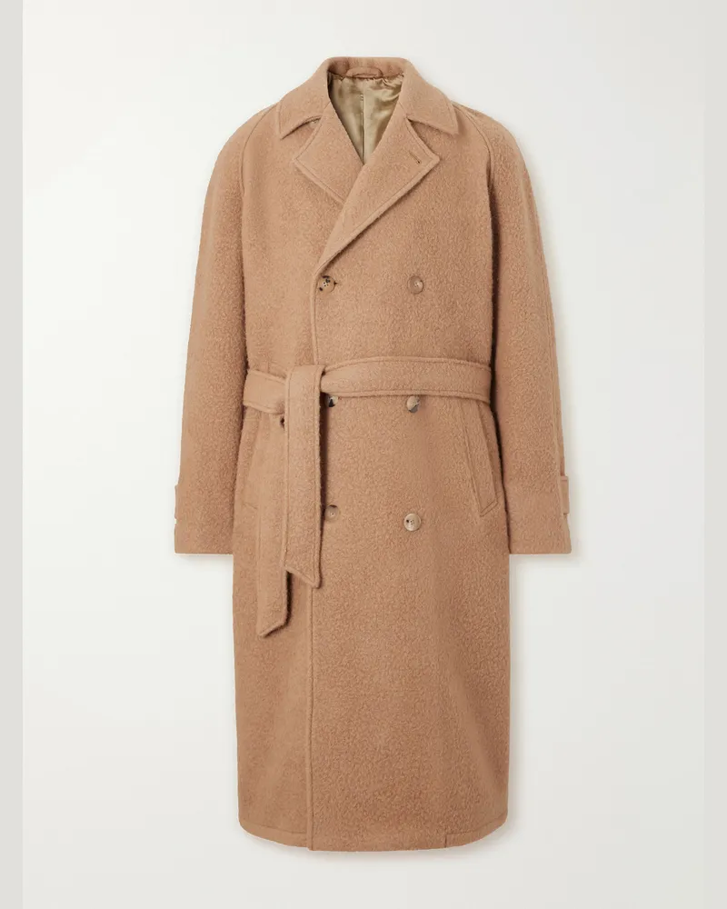 De Bonne Facture Belted Double-Breasted Brushed Wool and Camel Hair-Blend Coat Neutrals