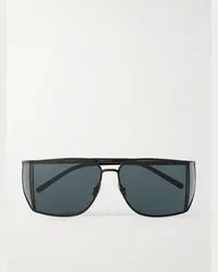 Saint Laurent Sonnenbrille mit eckigem Rahmen aus Metall Schwarz