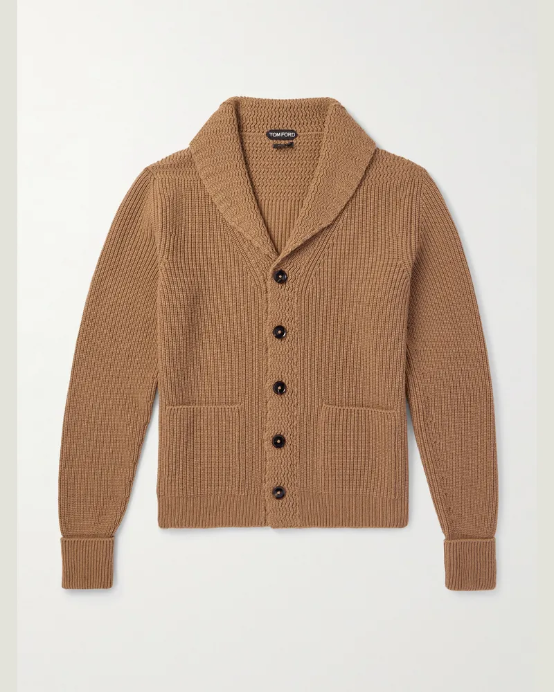Tom Ford Schmal geschnittener Cardigan aus Kaschmir in Rippstrick mit Schalkragen Braun