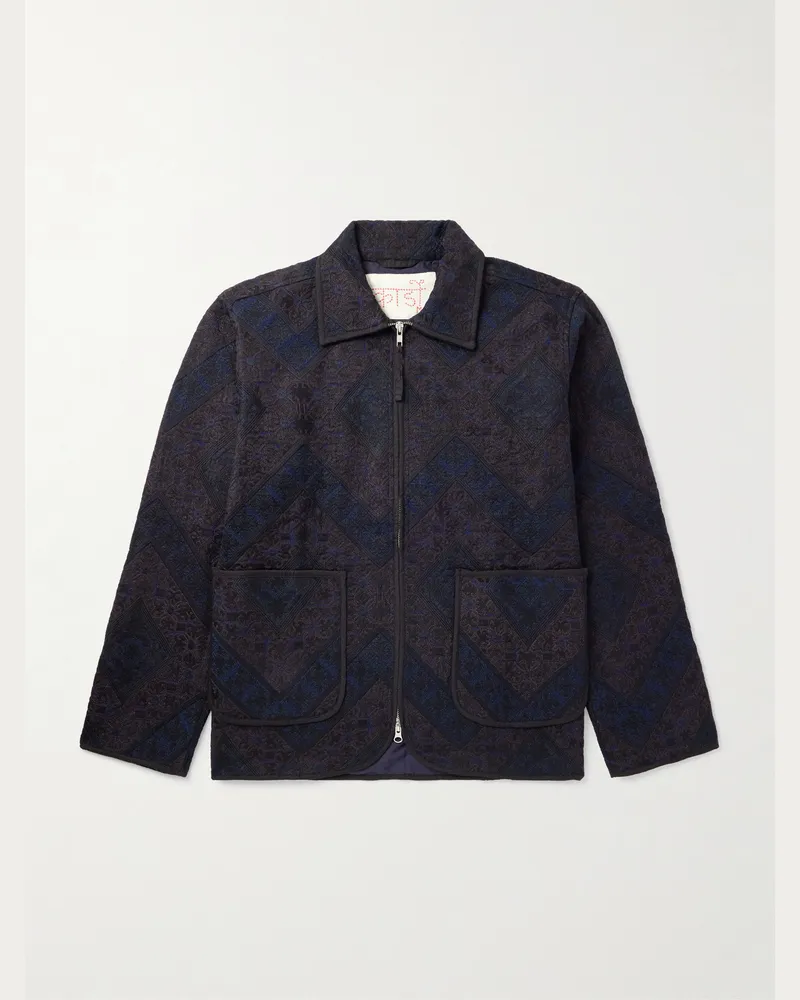 KARDO Paiwand Studio Amardeep Embroidered Cotton-Herringbone Jacket Blue