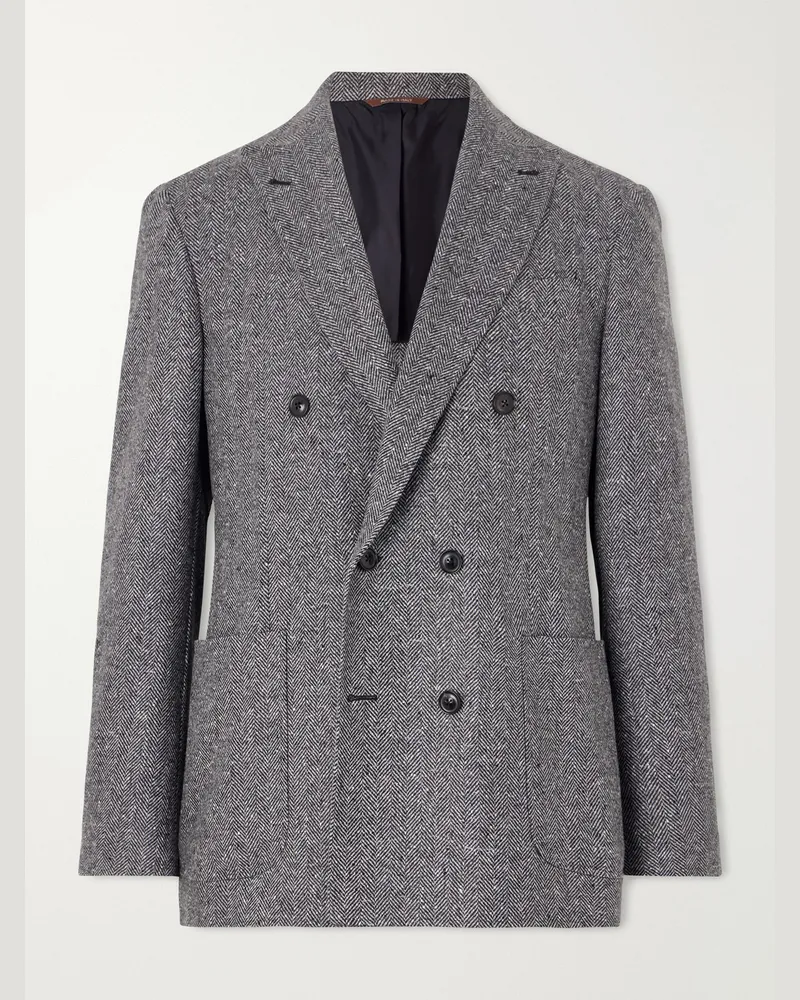 Canali Kei Herringbone Wool and Cashmere-Blend Suit Jacket Black