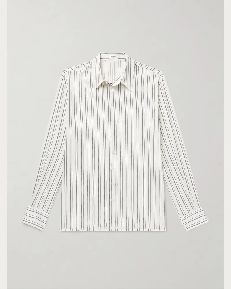 Saint Laurent Gestreiftes Seidenhemd Weiß