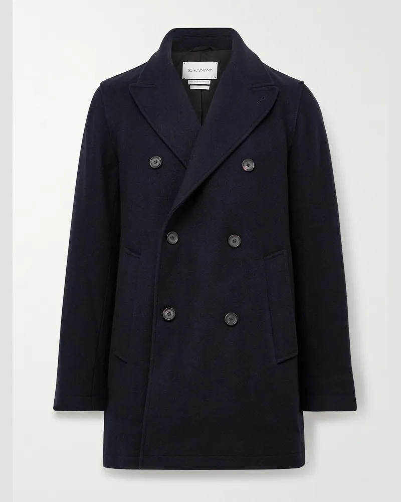 Oliver Spencer Albion doppelreihiger Mantel aus Filz Blau