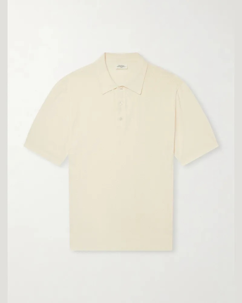Hartford Pointelle-Knit Cotton Polo Shirt Neutrals