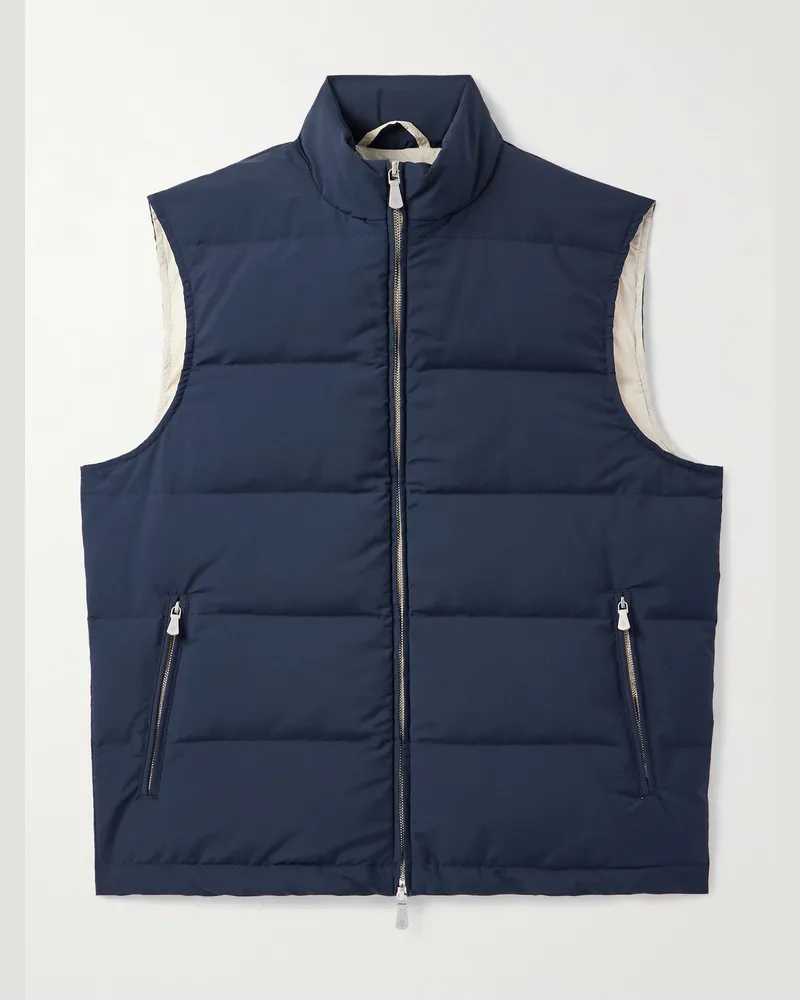 Eleventy Quilted Tech Wool-Blend Down Gilet Blue
