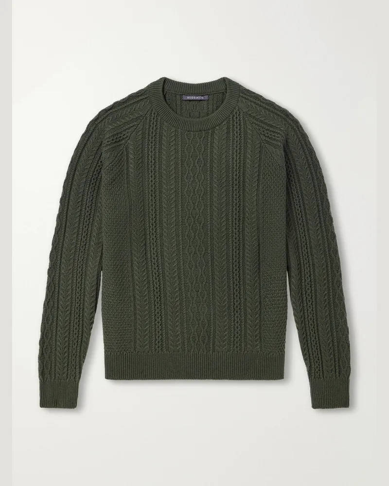 Begg & Co Maytime Cable-Knit Cashmere-Blend Sweater Green