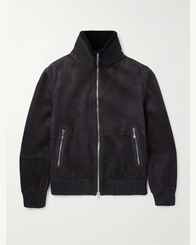 Brunello Cucinelli Bomberjacke aus Shearling mit Rippstrickbesatz Grau