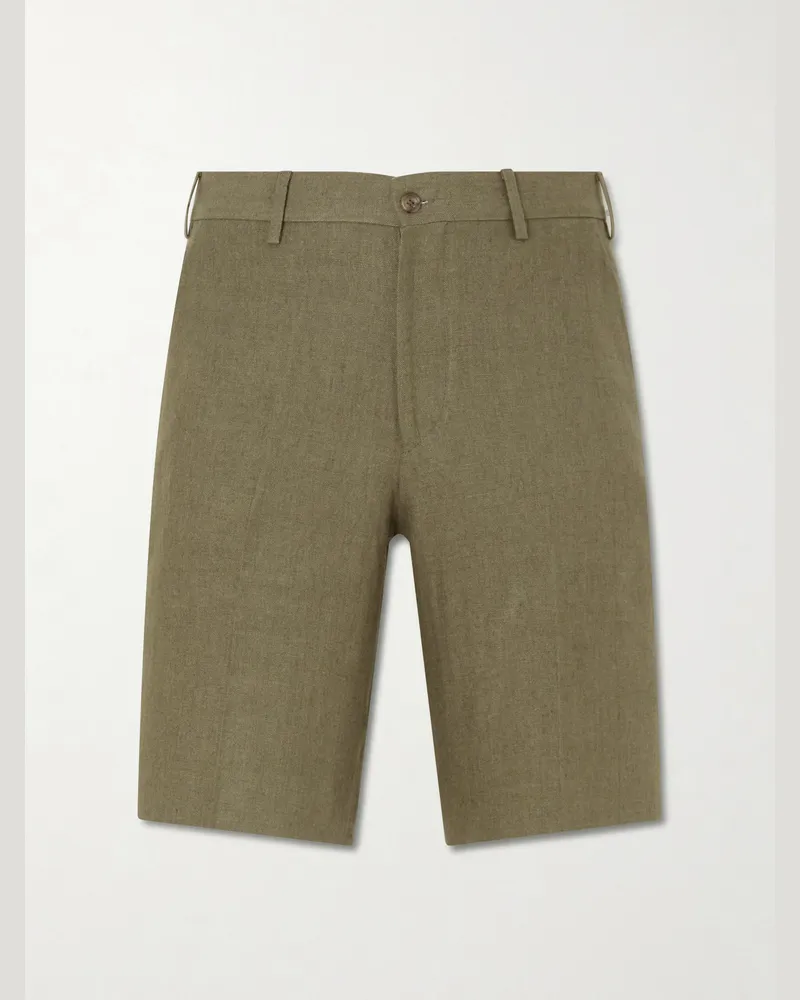 Anderson & Sheppard Straight-Leg Linen Shorts Green