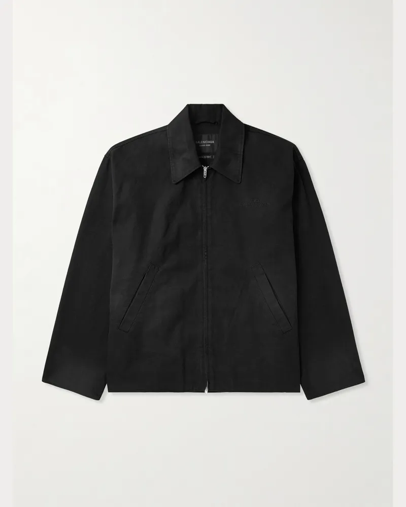 Balenciaga Oversized Logo-Embroidered Cotton-Canvas Zip-Up Jacket Black