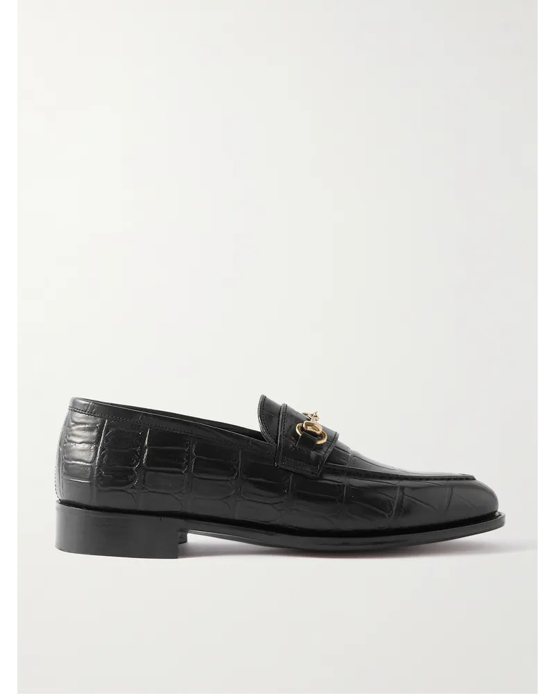 George Cleverley Colony Loafers aus Leder mit Krokodileffekt und „Horsebit“-Detail Schwarz