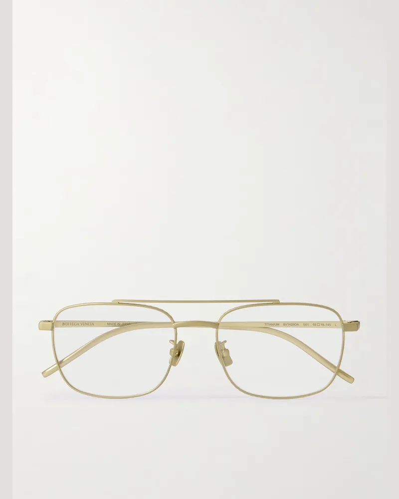 Bottega Veneta Goldfarbene Pilotenbrille aus Titan Metallic