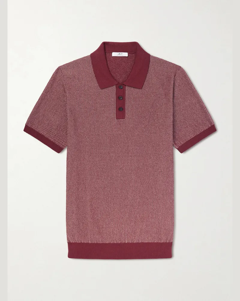 MR P. Honeycomb-Knit Silk and Cotton-Blend Polo Shirt Red