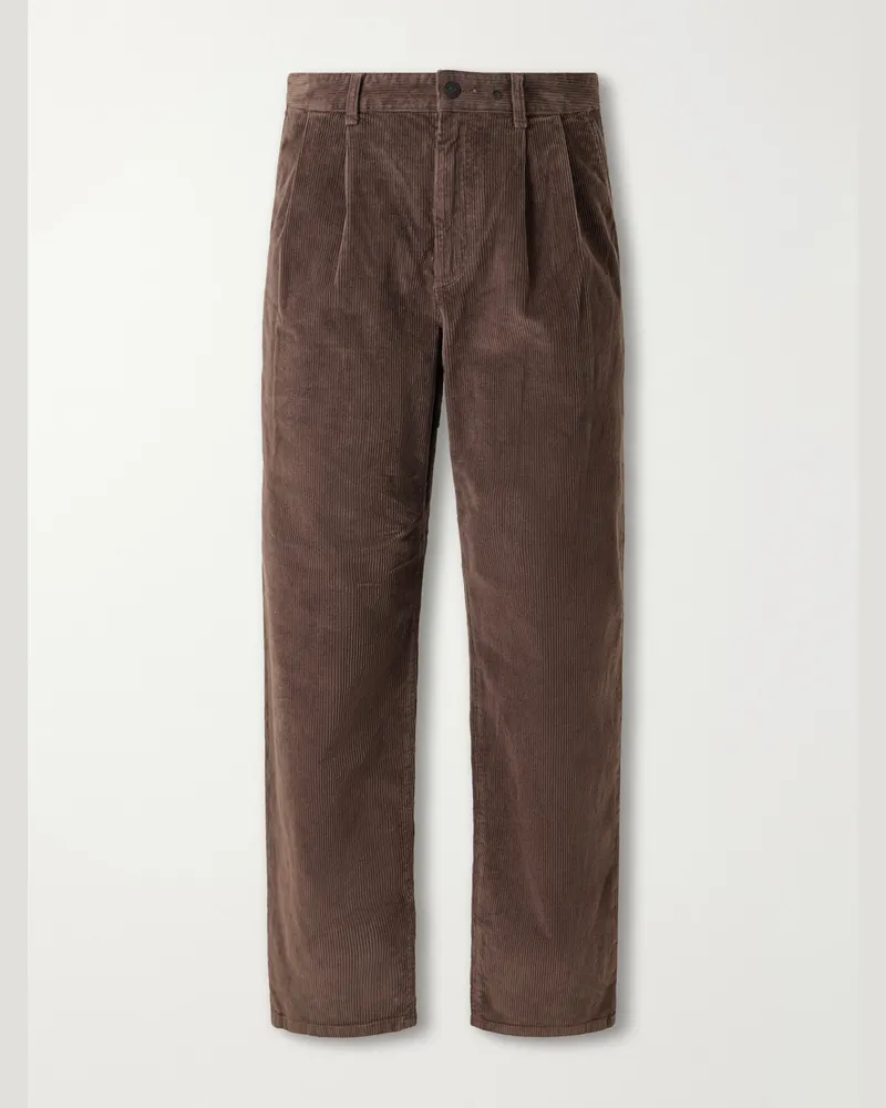 Rag & Bone Wide-Leg Pleated Cotton-Blend Corduroy Trousers Brown