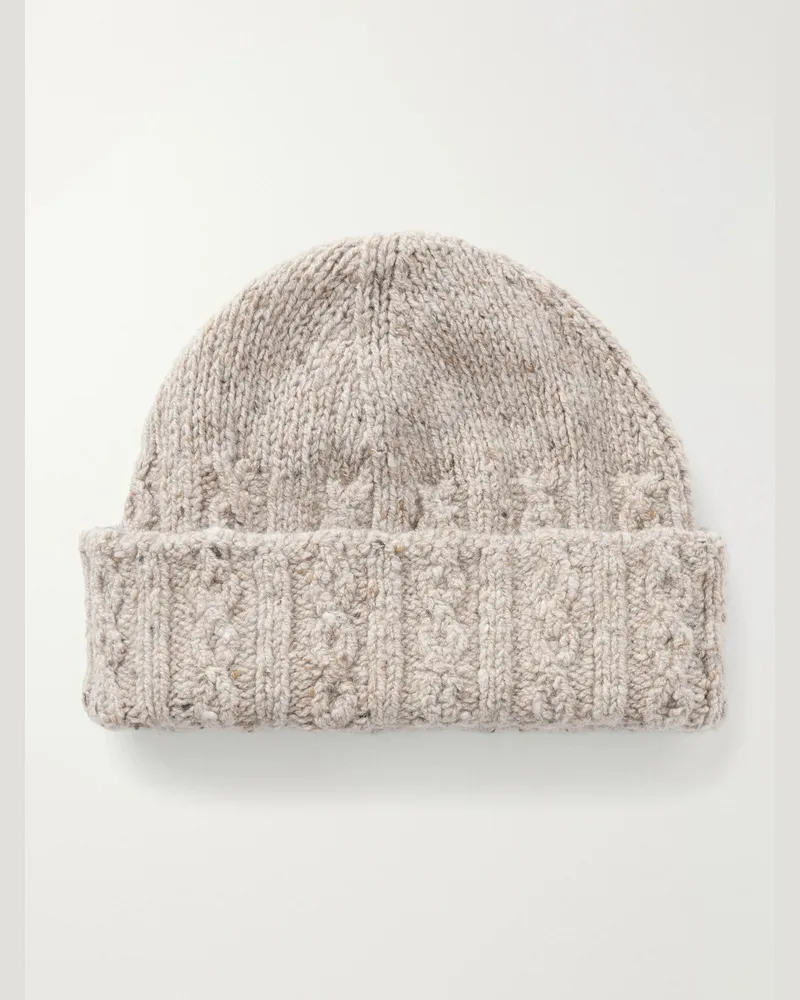 Inis Meáin Cable-Knit Merino Wool and Cashmere-Blend Beanie Neutrals