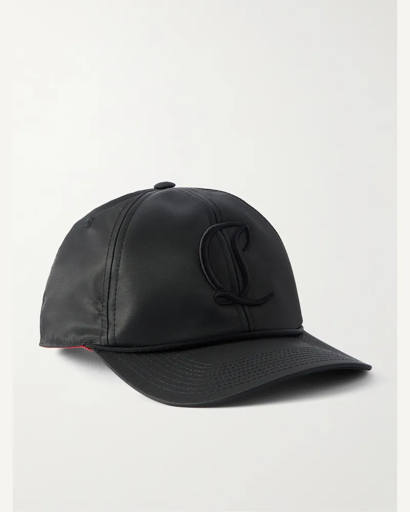 Christian Louboutin Mooncrest AC Baseballkappe aus Nylon-Twill mit Logostickerei und Lederbesatz Schwarz